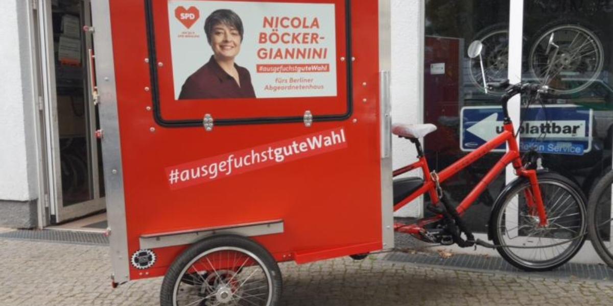 SPD Candidate utilising cargo bike advertising. 
